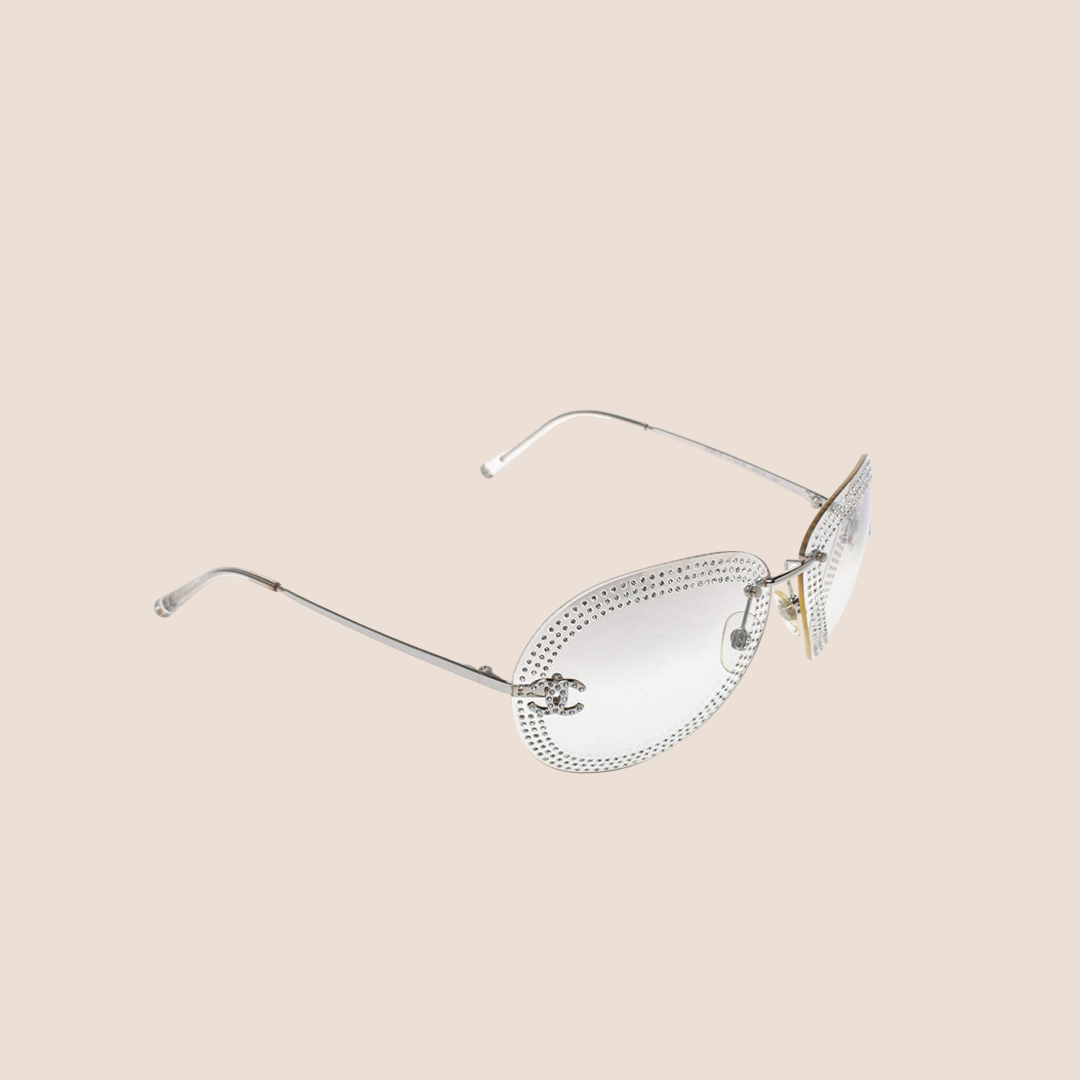 CHANEL 1990s CC CRYSTAL AVIATOR SUNGLASSES