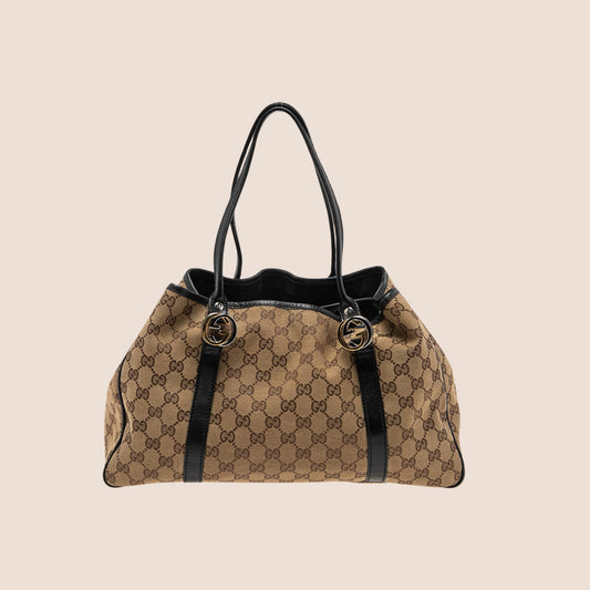GUCCI BROWN & BLACK MONOGRAM TWINS TOTE BAG