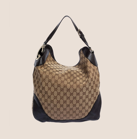 GUCCI BROWN GG MONOGRAM CHARLOTTE HOBO BAG