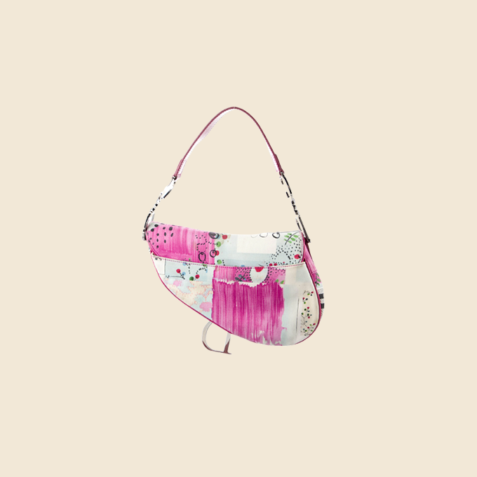 Christian Dior Saddle bag Trotter Pattern Pink Vintage Used From