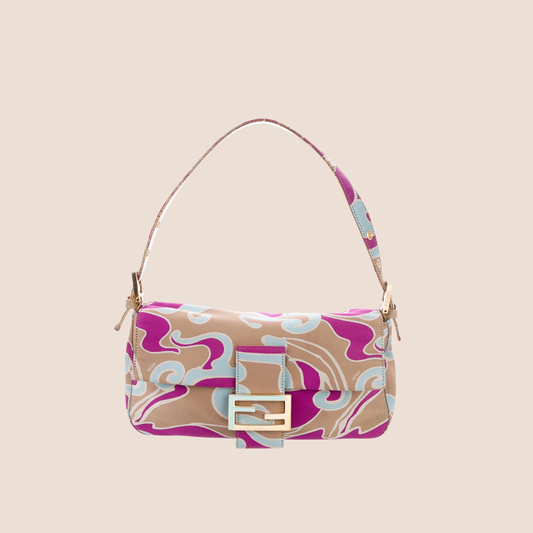 FENDI 2000 PSYCHEDELIC SWIRL PURPLE SILK BAGUETTE BAG
