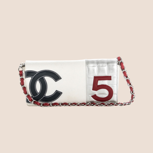 CHANEL 2002 METALLIC CANVAS CC N°5 FLAP BAG
