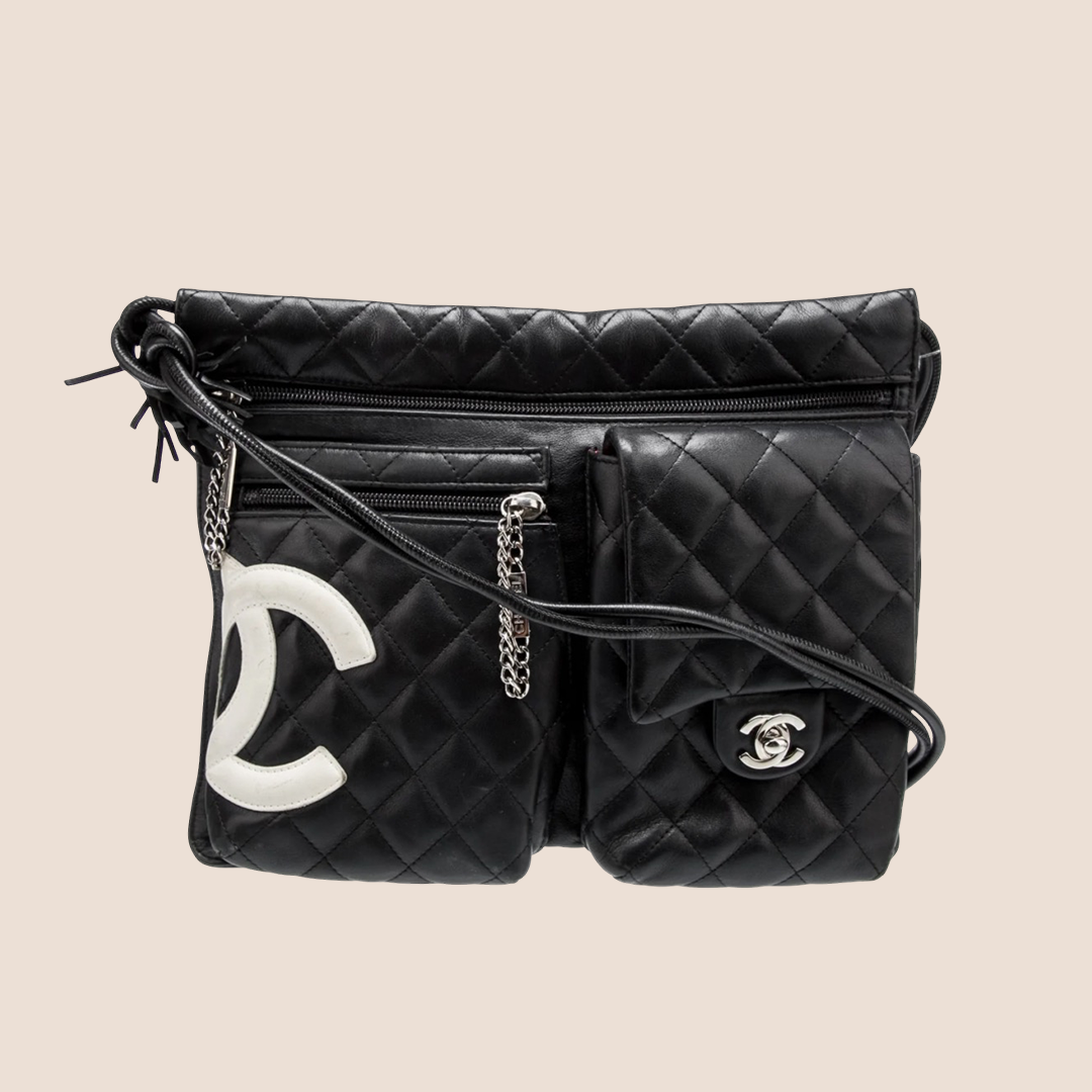 CHANEL 2005 CAMBON BLACK & WHITE MULTIPOCKET SHOULDER BAG