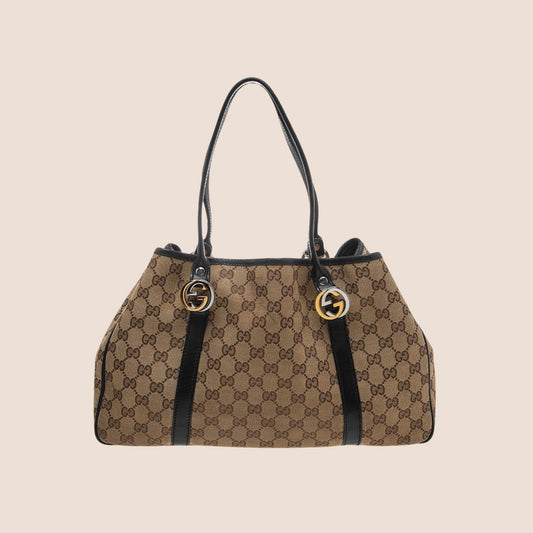 GUCCI BROWN & BLACK MONOGRAM TWINS TOTE BAG