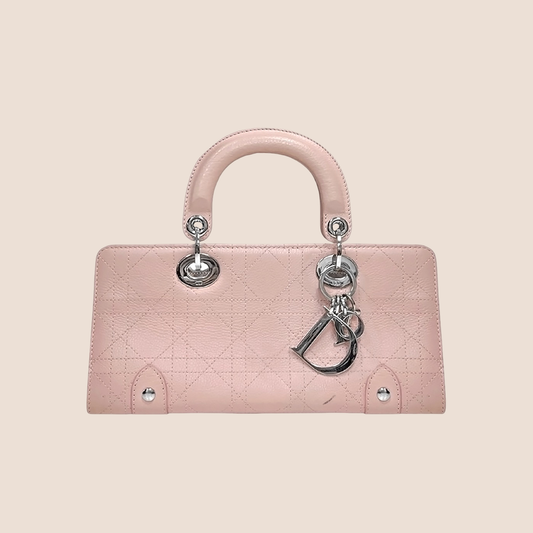 CHRISTIAN DIOR PINK LEATHER CANNAGE EAST WEST LADY DIOR MINI HANDBAG