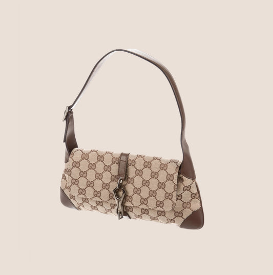GUCCI BROWN MONOGRAM JACKIE O BAGUETTE BAG
