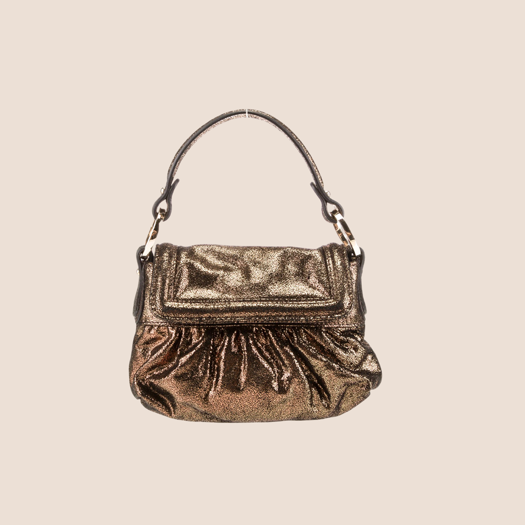 FENDI METALLIC CHOCOLATE BROWN GLITTER MINI CHEF BAG