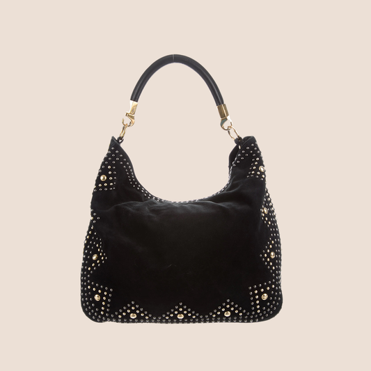 YVES SAINT LAURENT BLACK SUEDE STUDDED ROADY HOBO BAG