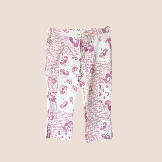 CHRISTIAN DIOR 2005 PINK CHERRY BLOSSOM PRINT CROPPED PANTS