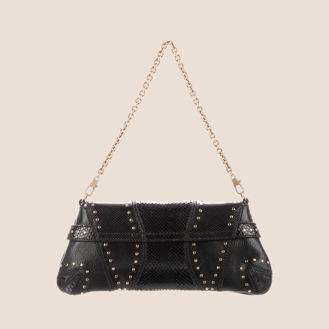 GUCCI BLACK PYTHON STUDDED HORSEBIT CHAIN CLUTCH