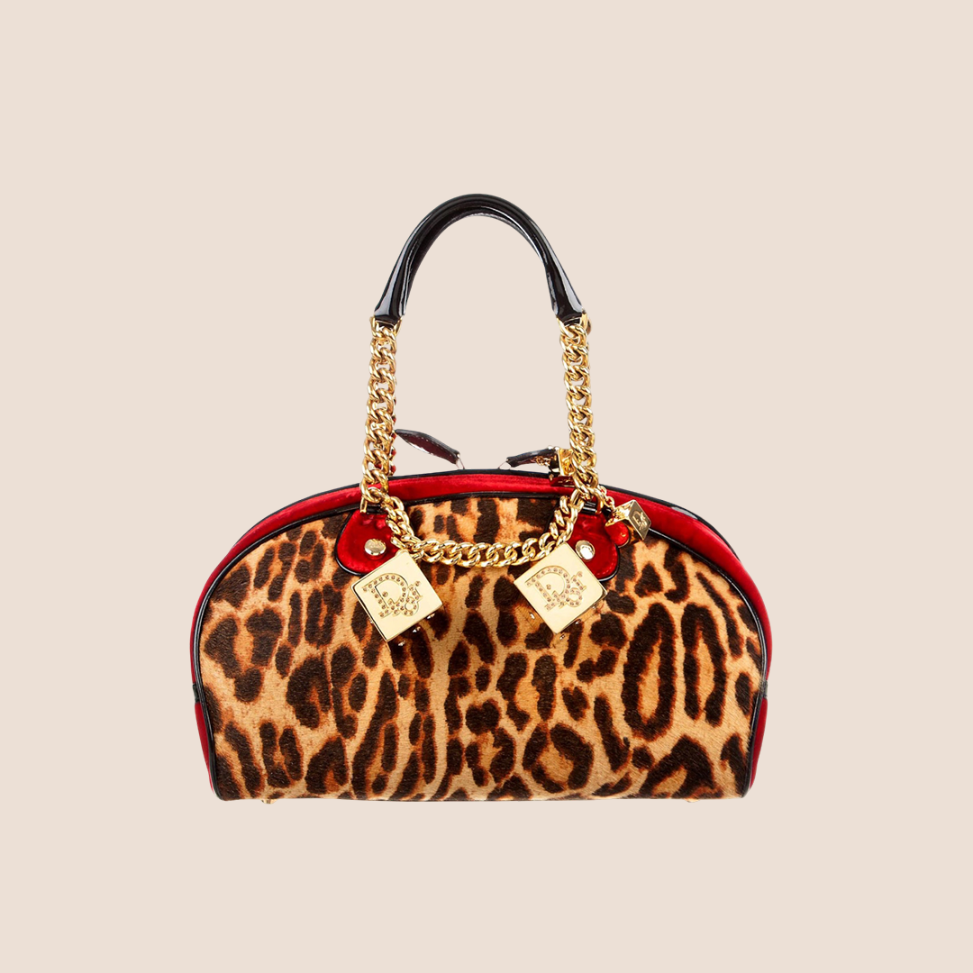 CHRISTIAN DIOR 2004 LEOPARD VELVET GAMBLER DICE BAG
