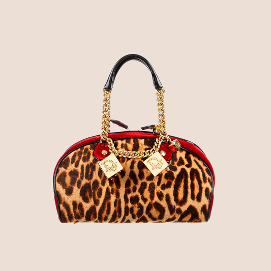 CHRISTIAN DIOR 2004 LEOPARD VELVET GAMBLER DICE BAG