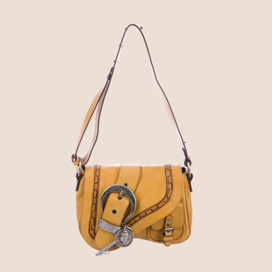 CHRISTIAN DIOR 2006 MUSTARD LEATHER MINI GAUCHO SADDLE BAG