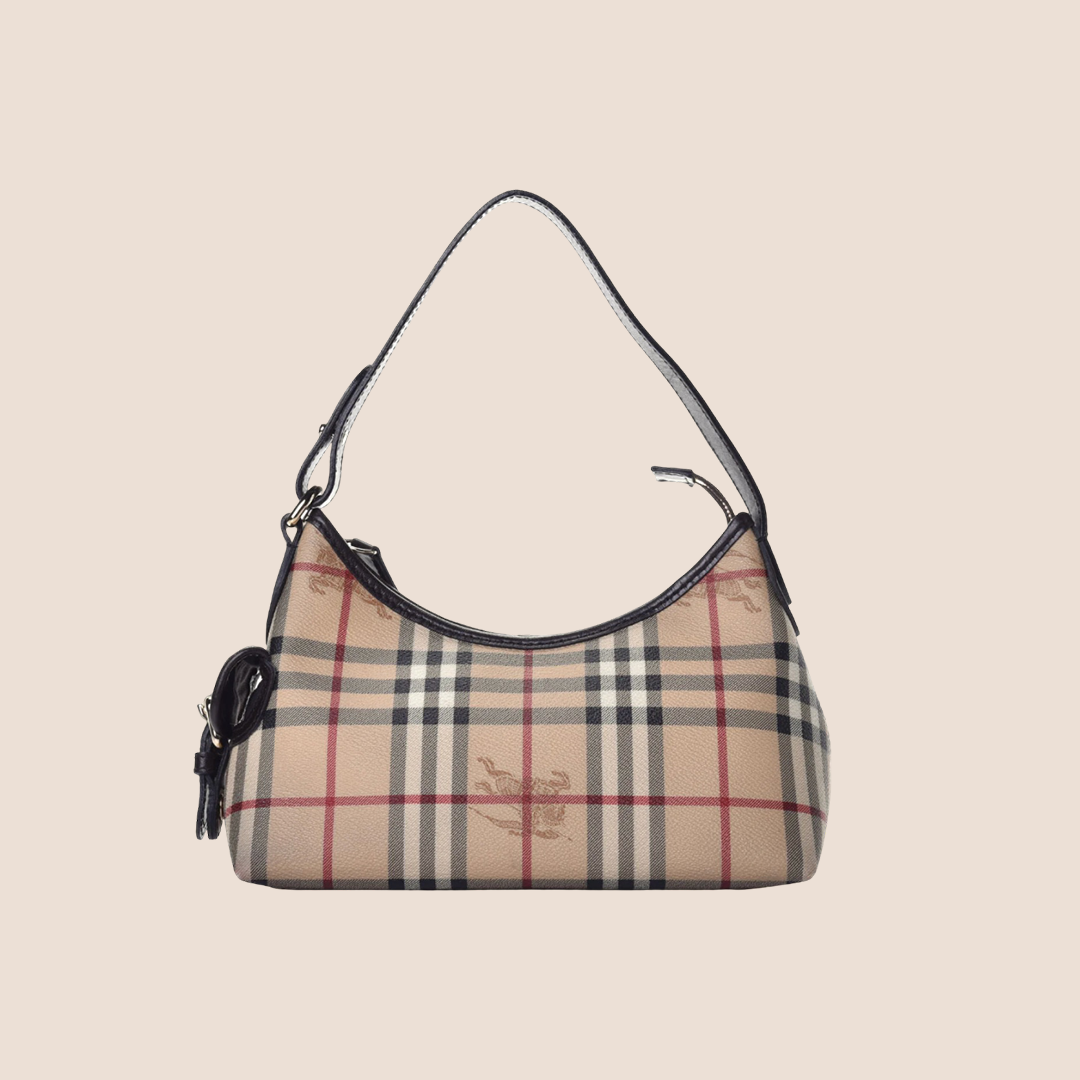 BURBERRY 2000s COATED CANVAS HAYMARKET MINI HOBO BAG