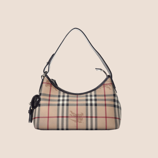 BURBERRY 2000s COATED CANVAS HAYMARKET MINI HOBO BAG