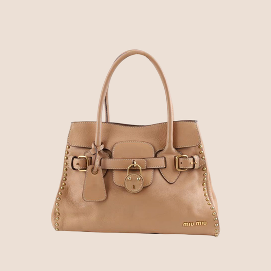 MIU MIU 2000 BEIGE LEATHER STUDDED SHOULDER BAG