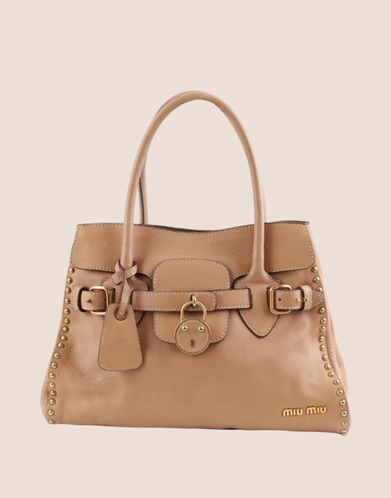MIU MIU 2000 BEIGE LEATHER STUDDED SHOULDER BAG
