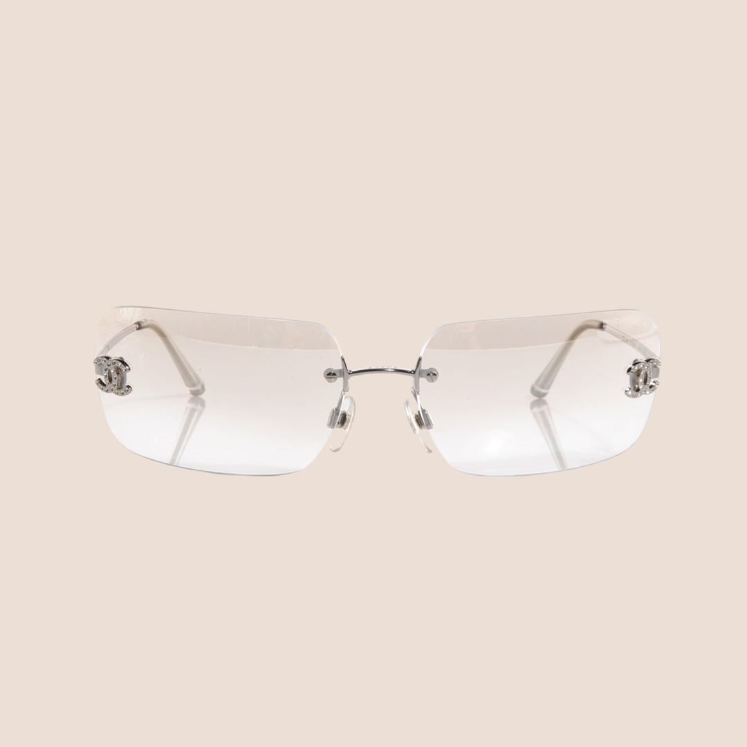 CHANEL CC CRYSTAL LOGO RIMLESS CLEAR SUNGLASSES – RDB