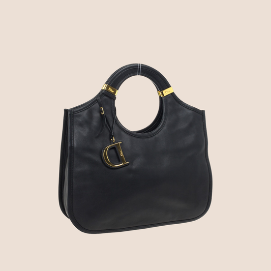 CHRISTIAN DIOR BLACK LEATHER DIORITA HOBO BAG
