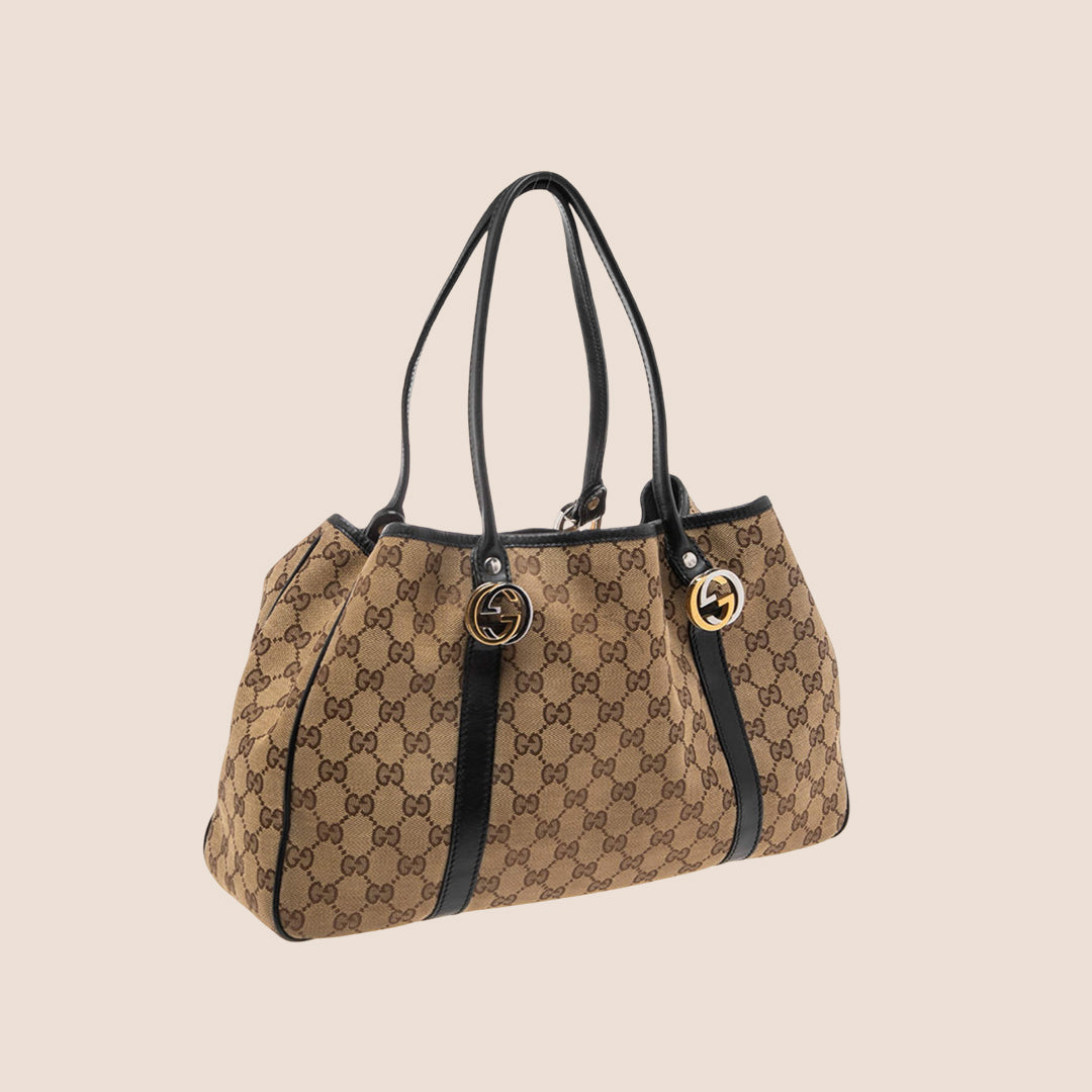 GUCCI BROWN & BLACK MONOGRAM TWINS TOTE BAG