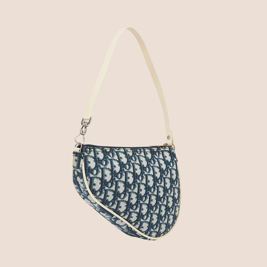 CHRISTIAN DIOR 2005 BLUE TROTTER CANVAS MINI SADDLE BAG