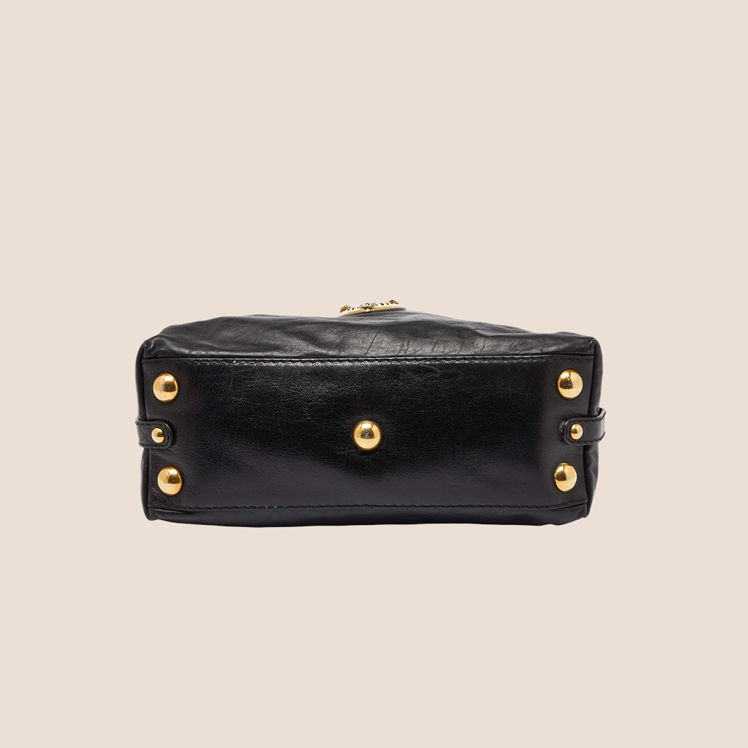 GUCCI BLACK LEATHER STUDDED BABOUSKA DOME BAG