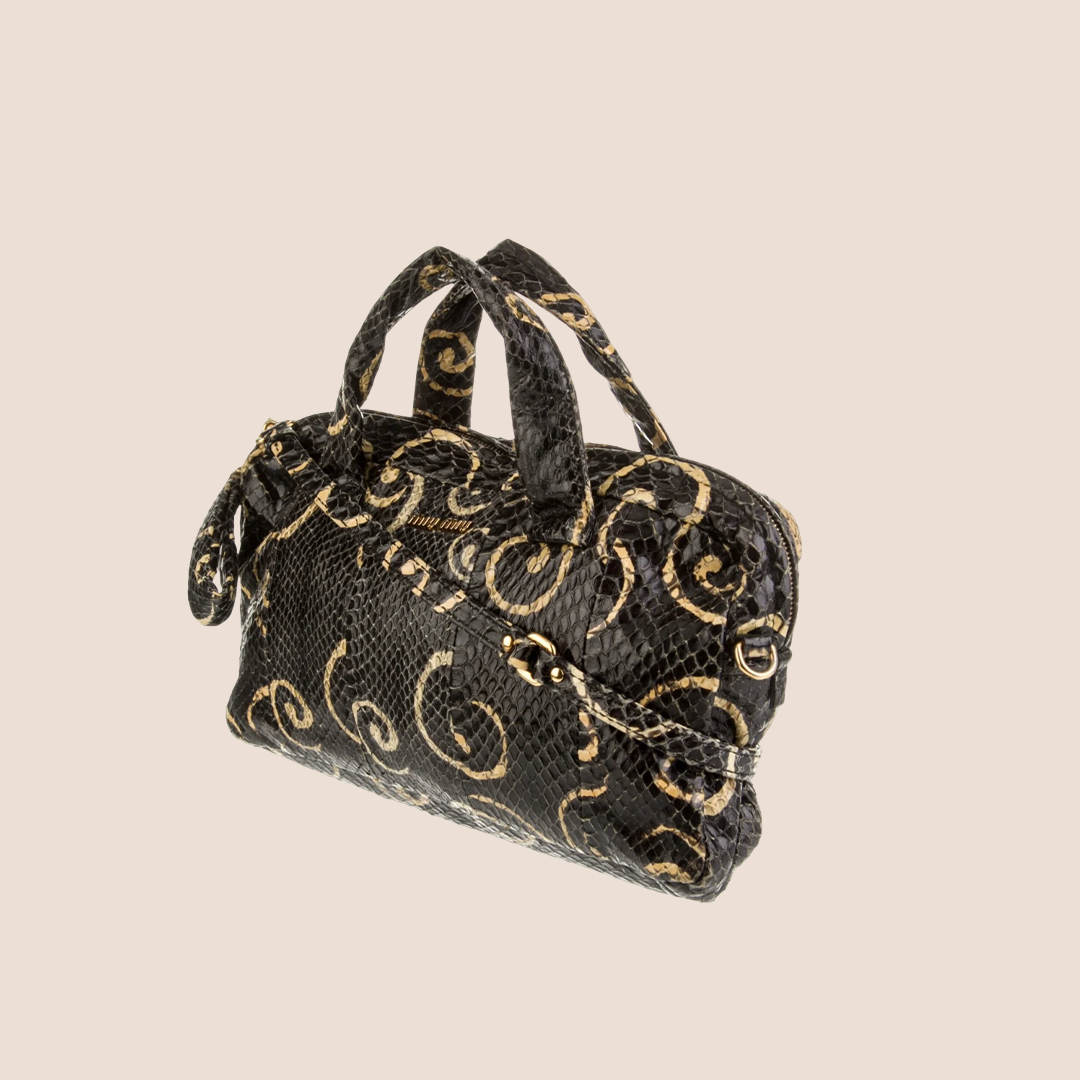 MIU MIU 2000 BLACK SNAKESKIN SWIRL HANDBAG