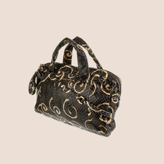MIU MIU 2000 BLACK SNAKESKIN SWIRL HANDBAG
