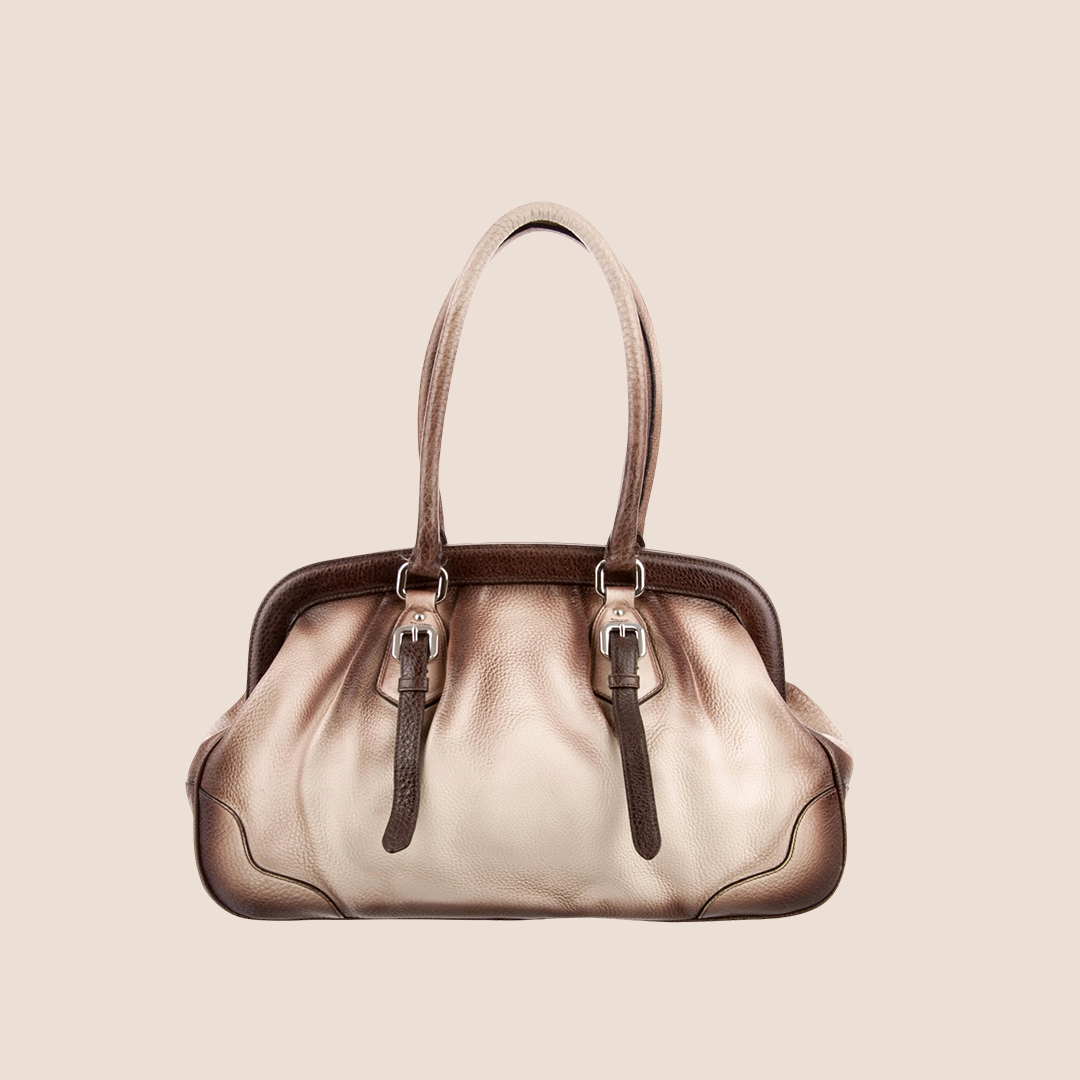 PRADA BROWN & CREAM ANTIQUE FRAME BAG