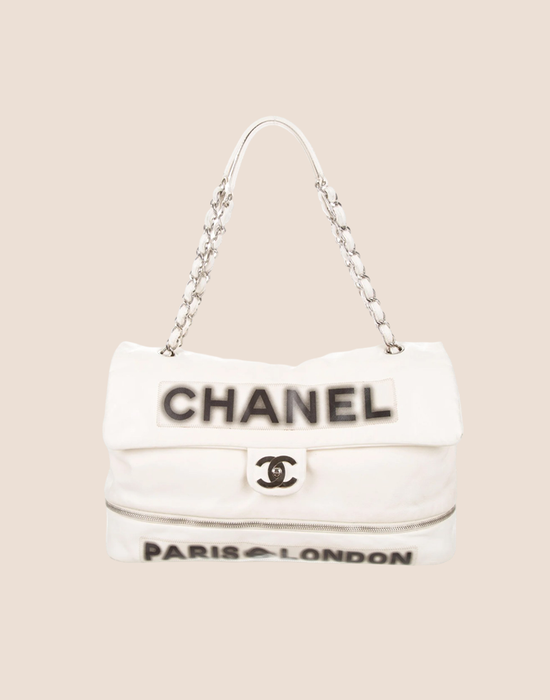 CHANEL WHITE PARIS LONDON EXPANDABLE SHOULDER BAG