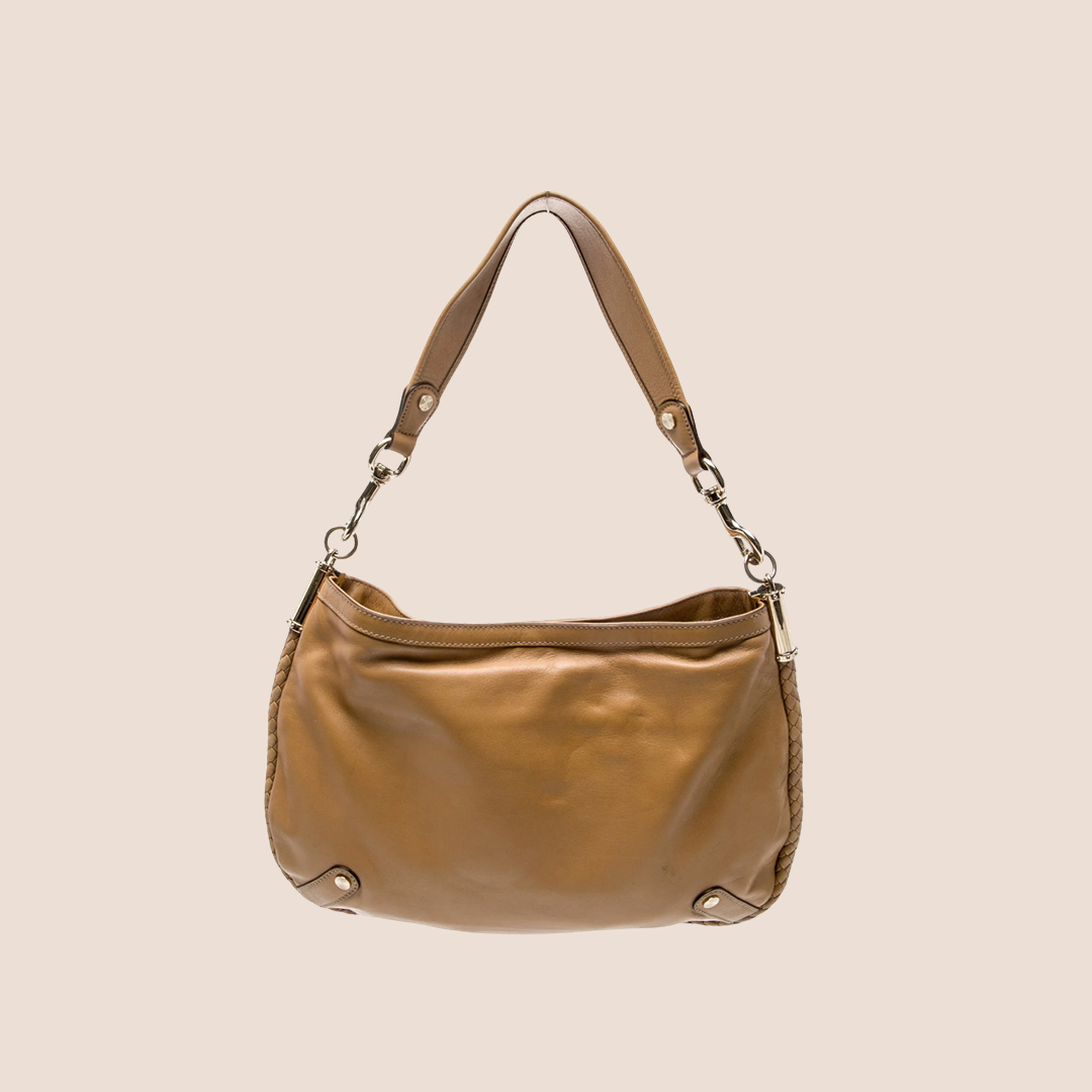 GUCCI TAN LEATHER INTERLOCKING G BRITT SHOULDER BAG