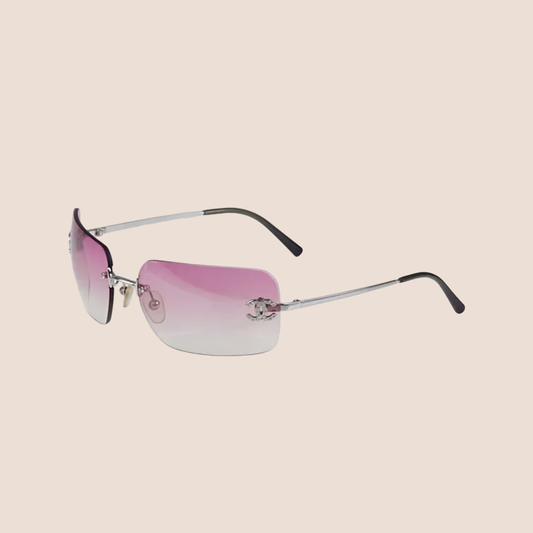 CHANEL 2000 CC RHINESTONE ROSE TINTED RIMLESS SUNGLASSES