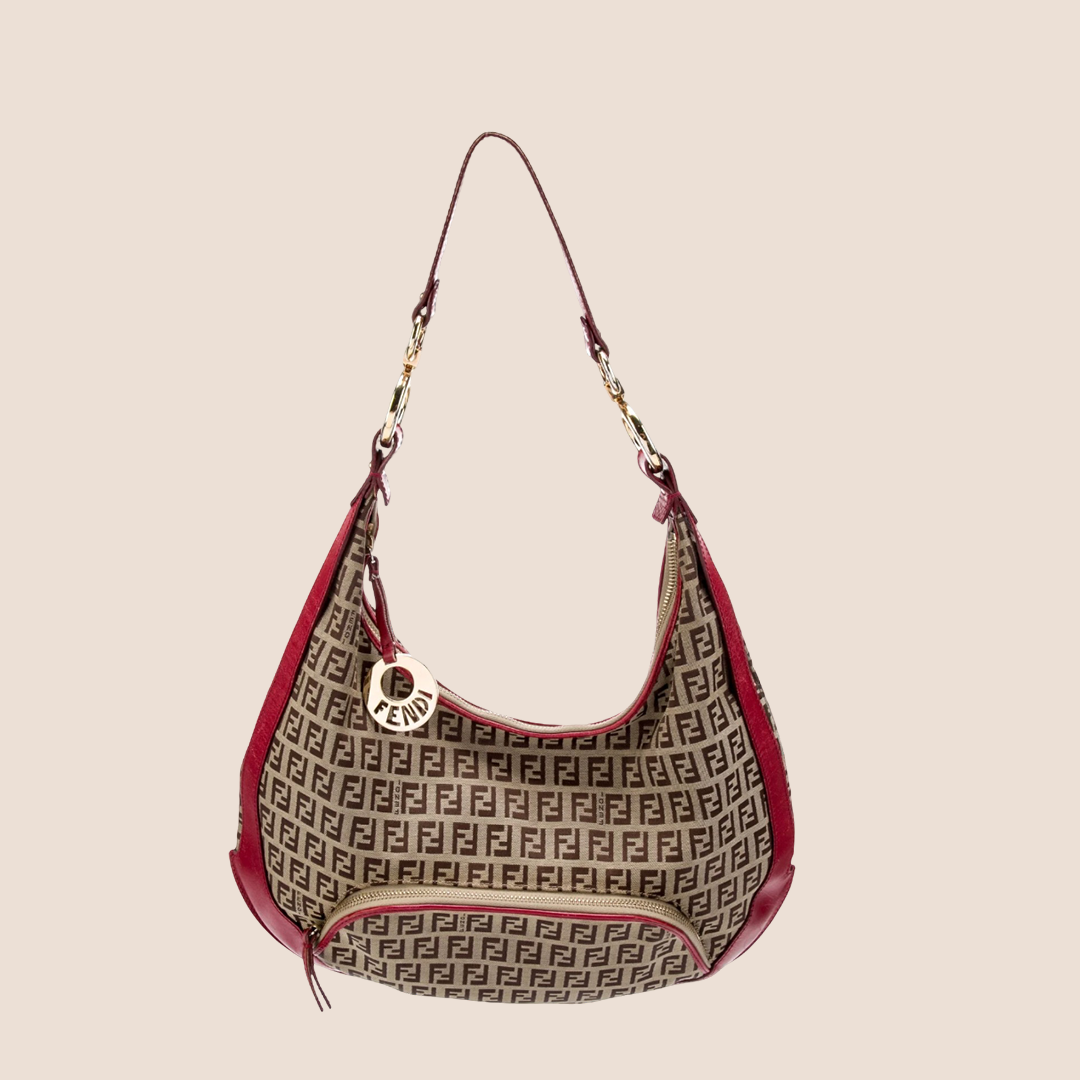 FENDI RED & BROWN ZUCCHINO CHEF HOBO BAG