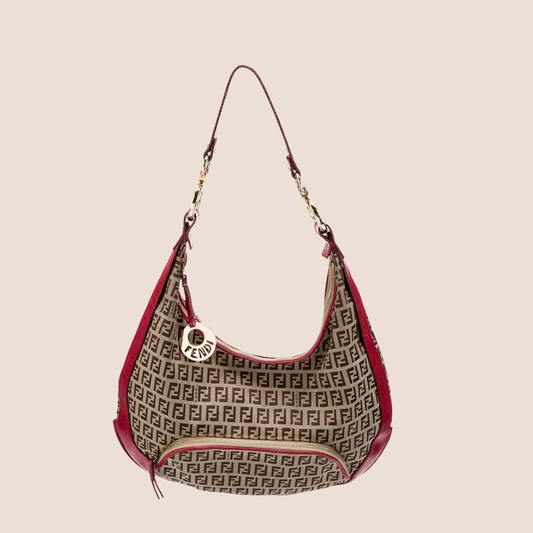 FENDI RED & BROWN ZUCCHINO CHEF HOBO BAG