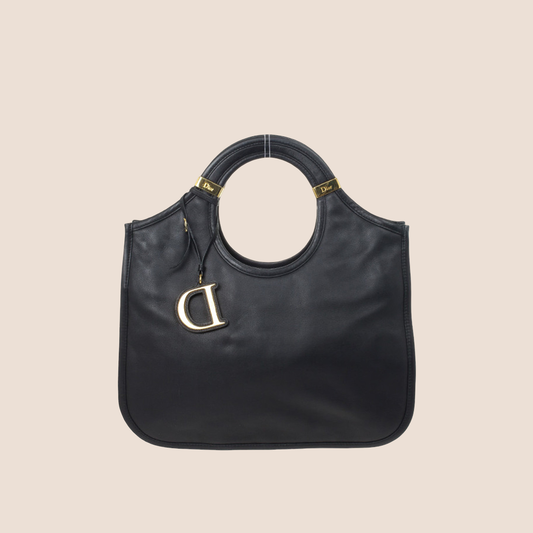 CHRISTIAN DIOR BLACK LEATHER DIORITA HOBO BAG
