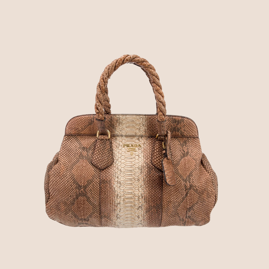 PRADA BROWN PITONE TOP HANDLE BAG