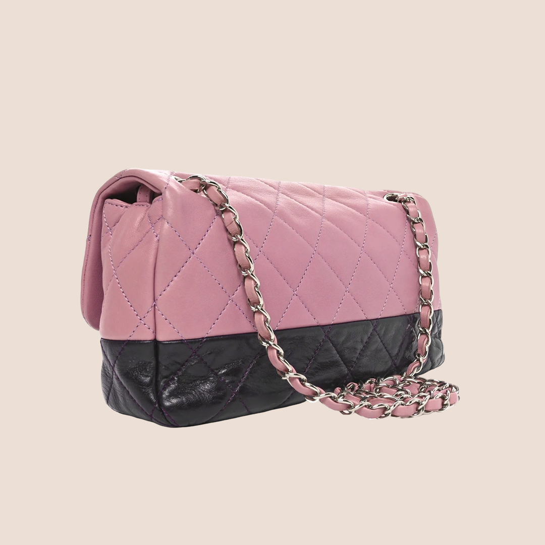 CHANEL BICOLOR PINK & NAVY LAMBSKIN FLAP BAG