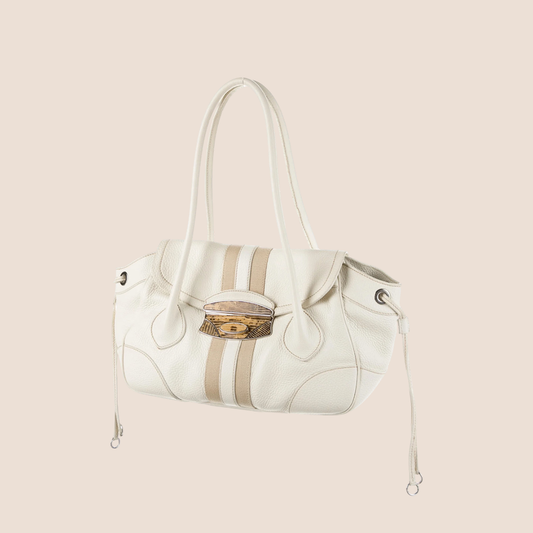 PRADA 2000 WHITE VITELLO LEATHER STRIPE BAG