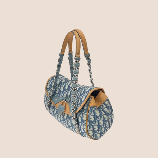 CHRISTIAN DIOR 2007 BLUE & TAN ROMANTIQUE TROTTER HANDBAG