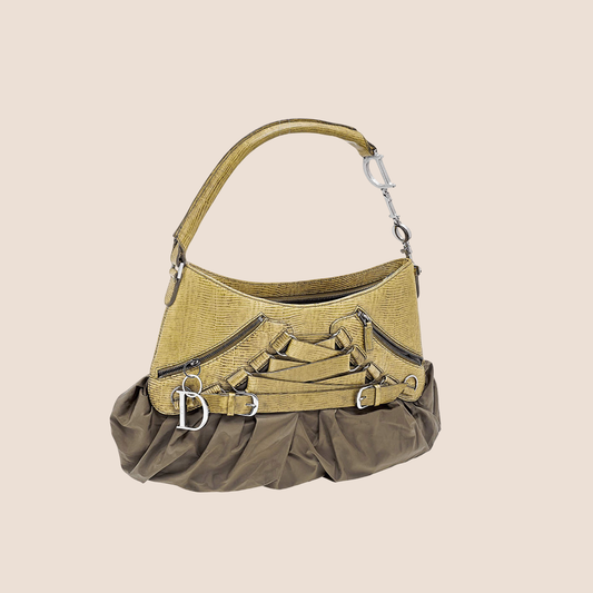 CHRISTIAN DIOR 2007 GREEN LIZARD CORSET SHOULDER BAG
