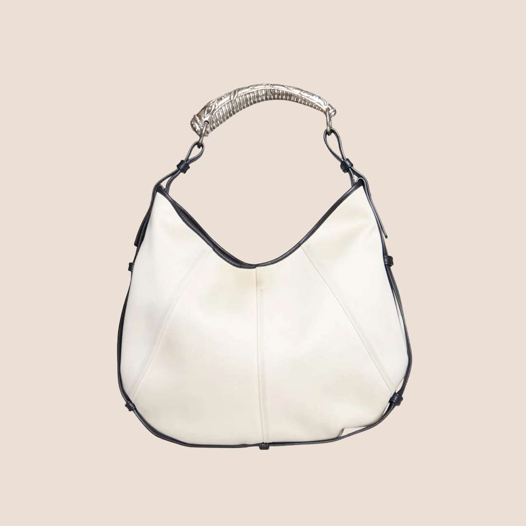 YVES SAINT LAURENT WHITE & BLACK MOMBASA SHOULDER BAG