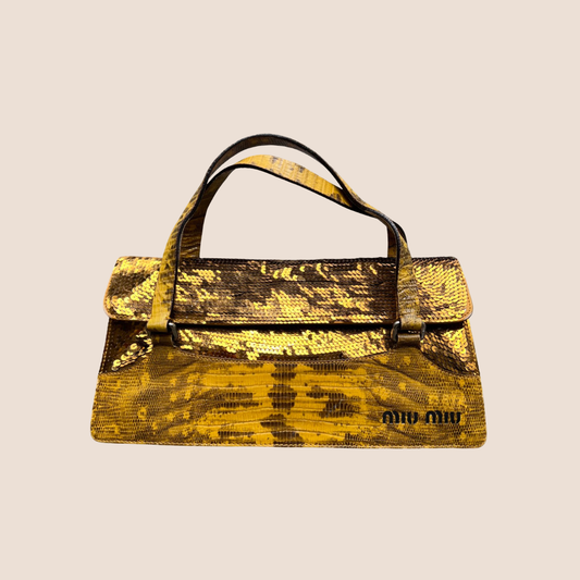 MIU MIU SPRING 1999 GOLD PYTHON PAILLETTES SHOULDER BAG