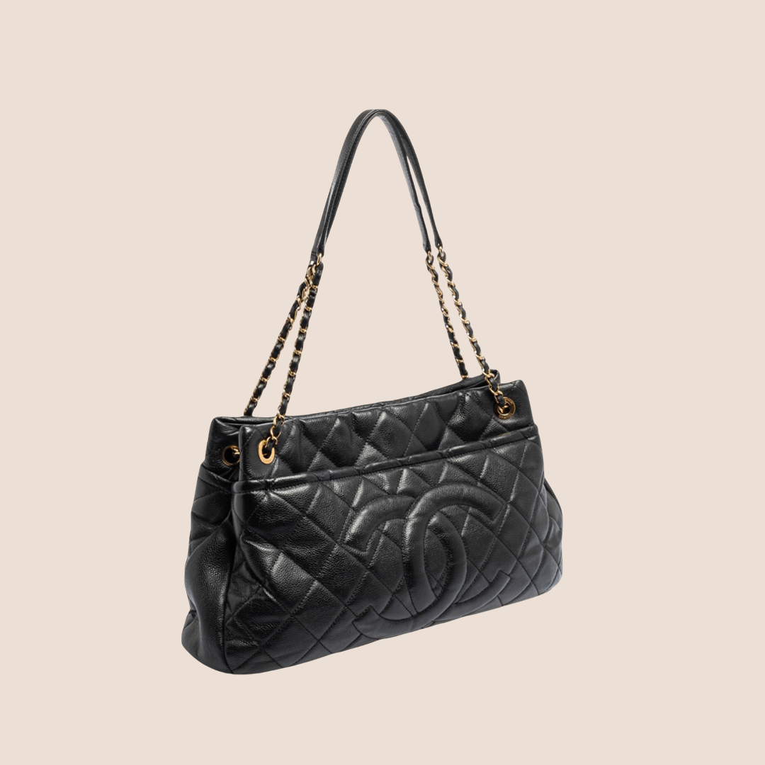 CHANEL BLACK CAVIAR LEATHER CC TIMELESS SOFT TOTE BAG