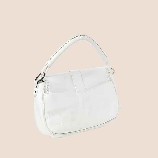 CHRISTIAN DIOR WHITE CALFSKIN BRAIDED GAUCHO DOUBLE SADDLE BAG