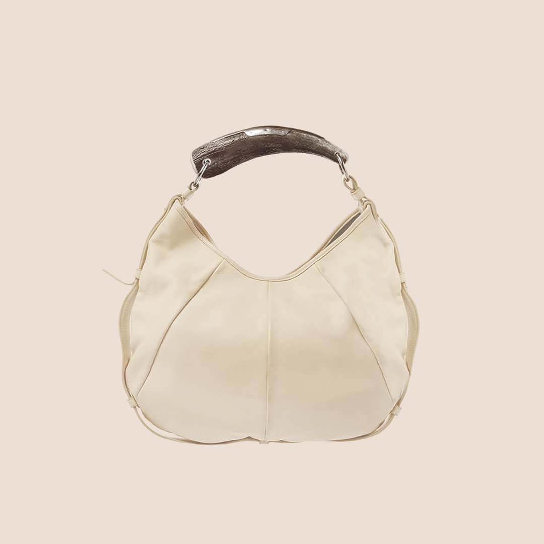 YVES SAINT LAURENT CREAM LEATHER MOMBASA SHOULDER BAG