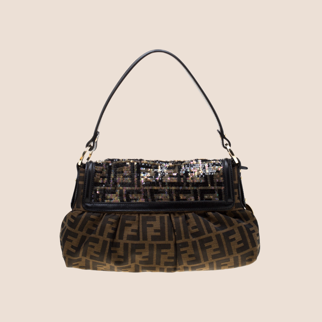 FENDI 2000 BROWN TOBACCO ZUCCA SEQUIN CHEF BAG