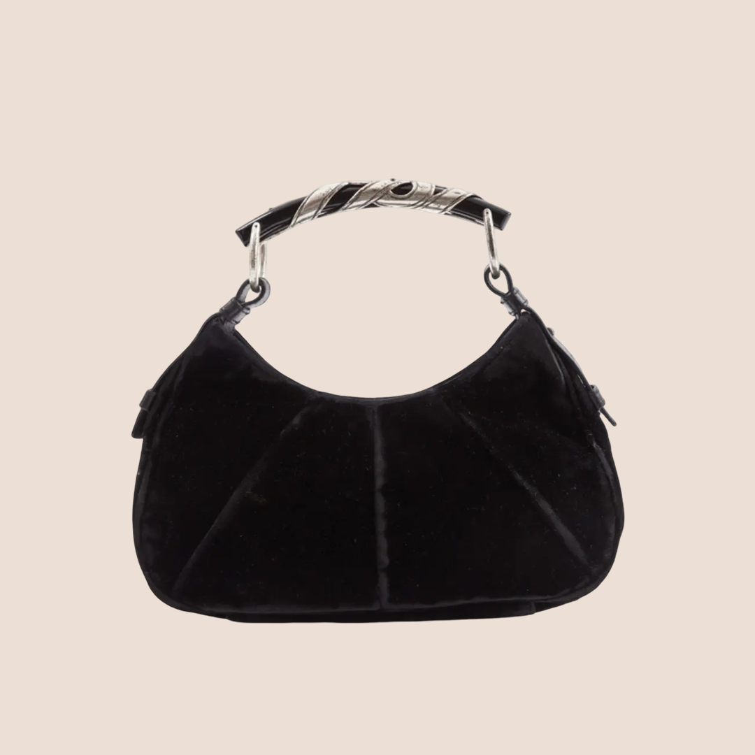 YVES SAINT LAURENT BLACK VELVET MOMBASA SHOULDER BAG