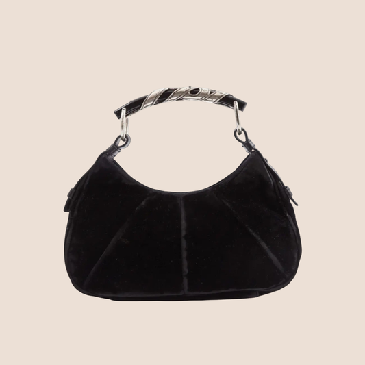 YVES SAINT LAURENT BLACK VELVET MOMBASA SHOULDER BAG