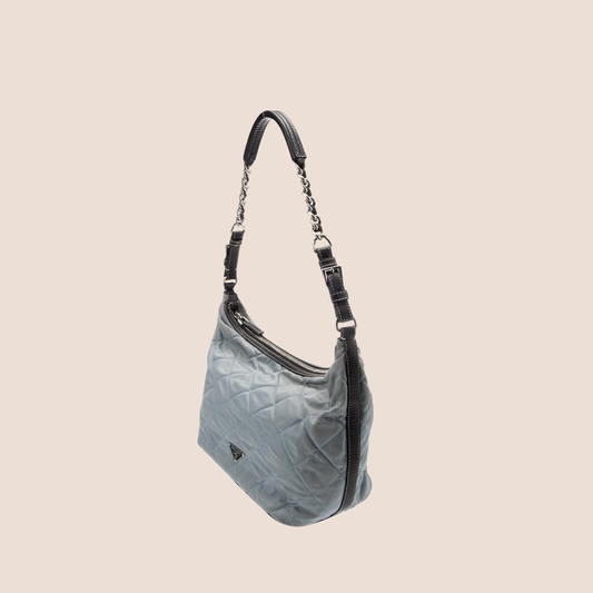 PRADA 2000 SILVER QUILTED NYLON SHOULDER BAG