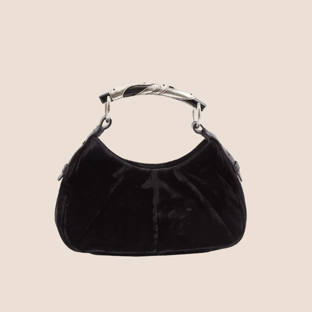 YVES SAINT LAURENT BLACK VELVET MOMBASA SHOULDER BAG